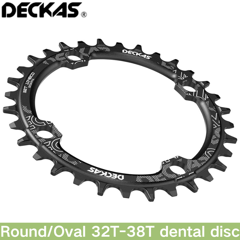 Deckas 104BCD แผ่นอลูมิเนียมอัลลอยด์สเปค,อัตราส่วนหลายเกียร์ 32T-38T,การออกแบบฟันบวกและลบ,เหมาะสําหรับความเร็ว 7-12,เพื่อตอบสนองขี่ต้องการ