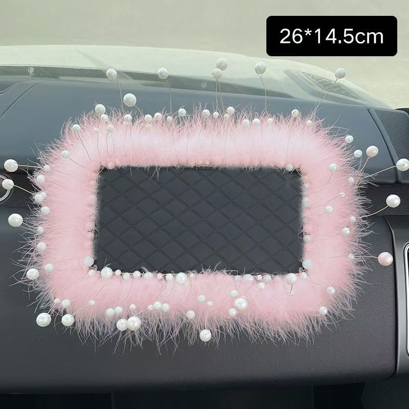 Stock Readyroyal สไตล์แดชบอร์ดรถลื่น Camellia ดอกไม้ออกแบบมงกุฎ Pearl Feather Decor หรูหรา Anti Skid Pad สําหรับคีย์โทรศัพท์ - รูปที่ 3