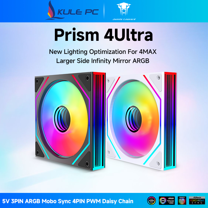 Jungle Leopard Prism 4Ultra ARGB CPU พัดลม 120 มม.สีดํา/สีขาว Infinity Mirror 5V 3PIN ARGB Mobo Sync 4PIN PWM Daisy Chain
