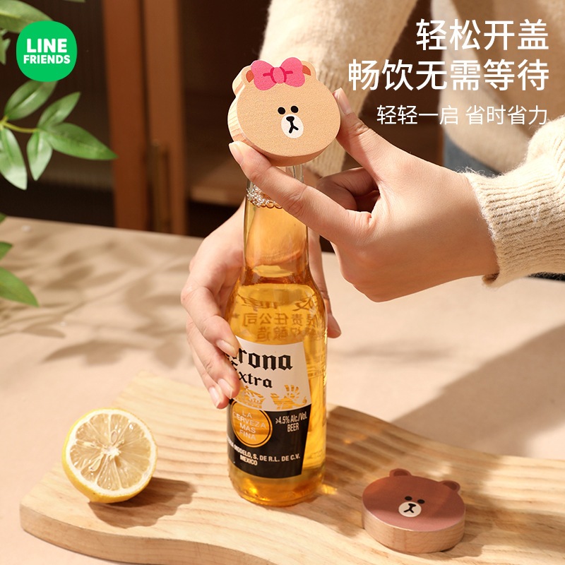 Line FRIENDS Creative ไม้แม่เหล็กขวดไดร์เวอร์ Beech ตู้เย็นสติกเกอร์ที่เปิดขวดเบียร์