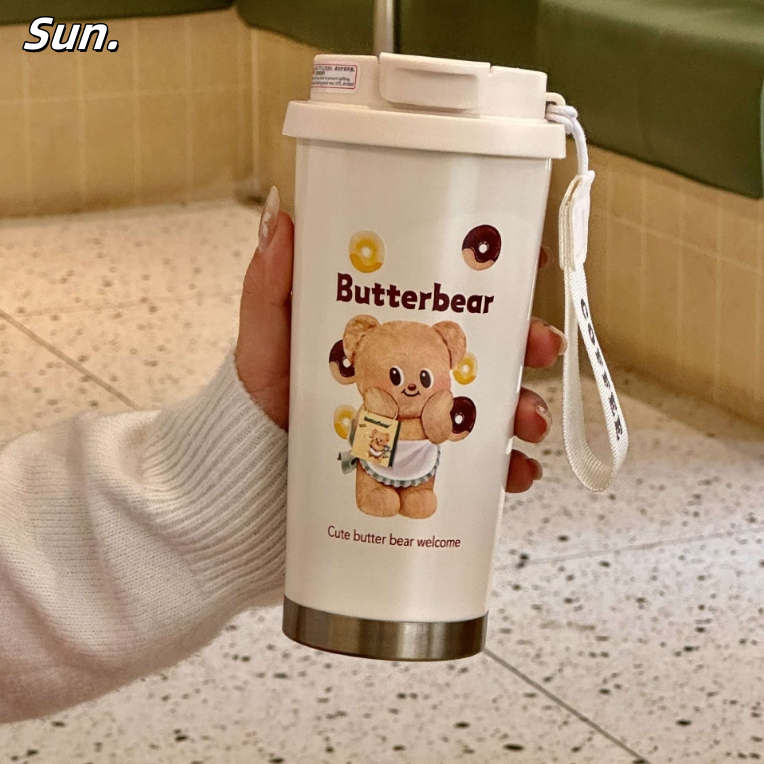 จัดส่งในพื้นที่）Sun.Butter Bear 500ml/1000ml แก้วเก็บความเย็น สแตนเลสคุณภาพสูงพกพาสะดวก แก้วเก็บความเย็น