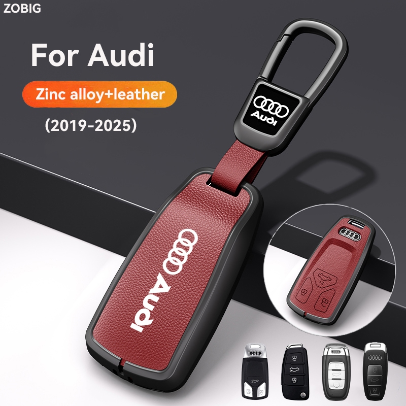 Zobig Key Fob สําหรับ Audi พร้อมพวงกุญแจโลหะผสมสังกะสี + หนังสําหรับ 2017-2025 Audi A4 Q7 Q5 TT A3 A