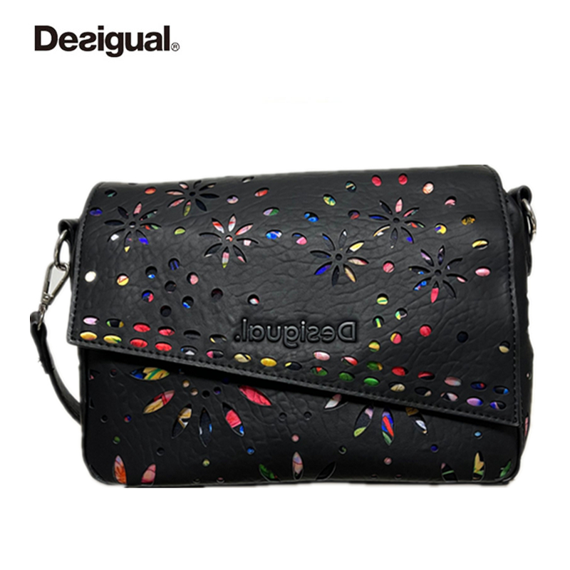 ใหม่สเปน Desigual กระเป๋าแฟชั่นสตรี Messenger กระเป๋าสะพาย Hollowed-out พิมพ์กระเป๋าสะพายข้าง