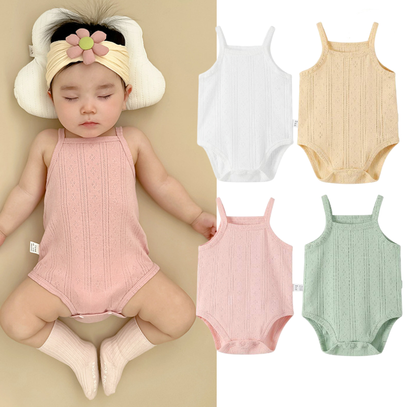 ชุดจั๊มสูทรอมเปอร์แขนกุด ผ้าตาข่าย ระบายอากาศได้ดี แฟชั่นฤดูร้อน สําหรับเด็กผู้หญิง อายุ 0-18 เดือน