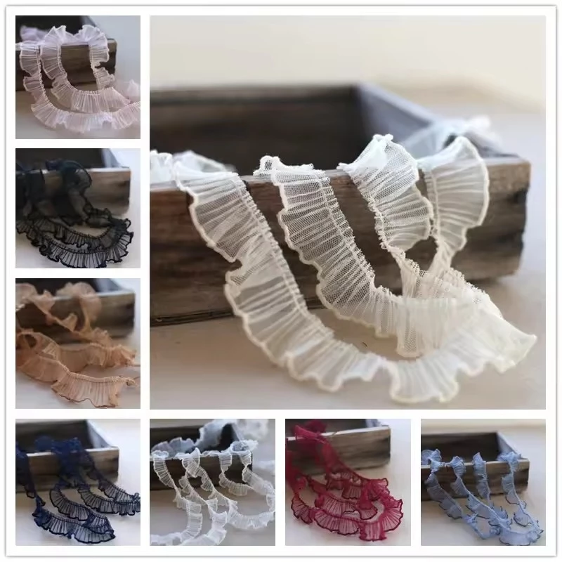 2Yards Multi-สีเย็บปักถักร้อยพับลูกไม้ผ้า Trim DIY เย็บ Applique สําหรับเสื้อผ้าชุดตกแต่งอุปกรณ์เสริม 2 ซม.กว้าง