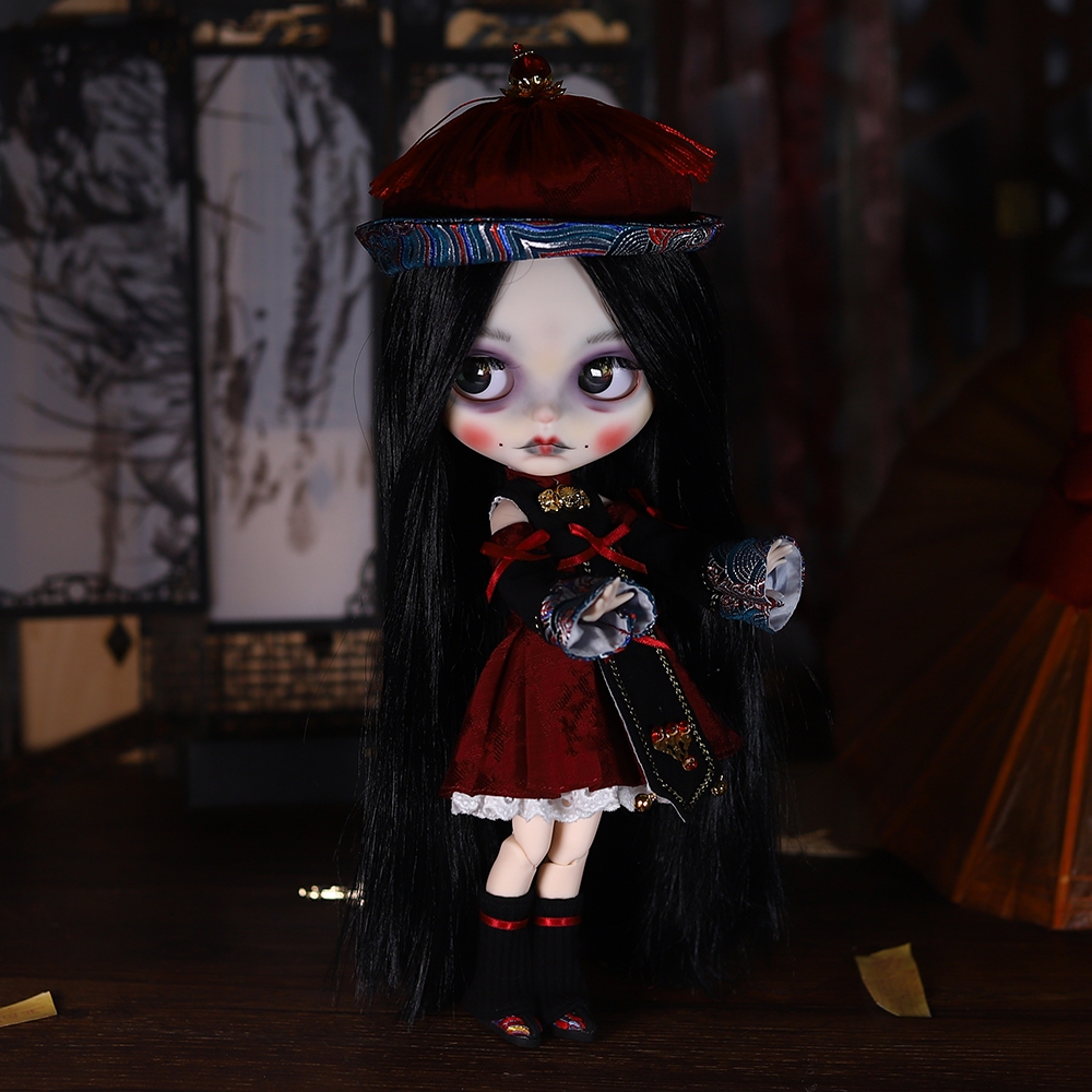 Dbs blythe เสื้อผ้าธีมสยองขวัญ Qing Dynasty Zombie Zombie สูทกระโปรง 19 ข้อต่อ ob24 เสื้อผ้าเด็ก