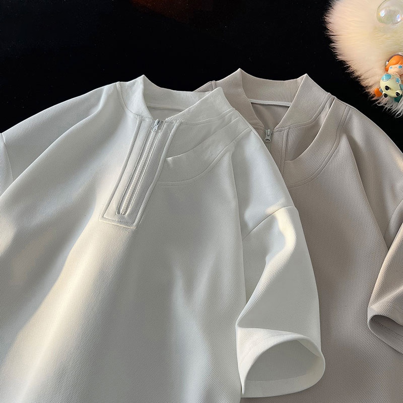 🔥BECoolMan🔥เสื้อโปโลผู้ชาย ซิปครึ่ง ฤดูร้อนยอดนิยม รุ่นคู่รัก เรียบง่ายและใจกว้าง ความรู้สึกระดับสูง