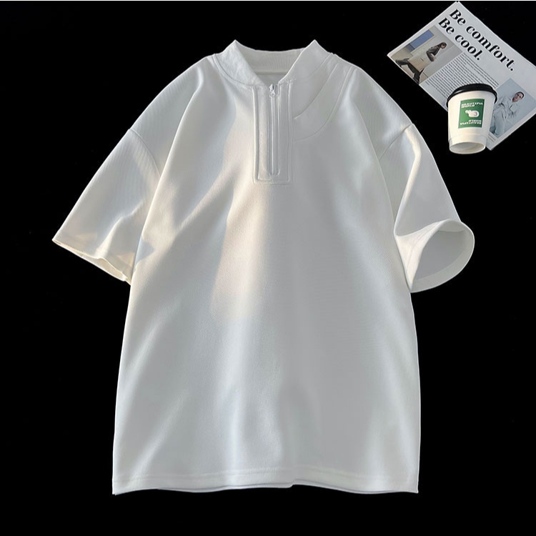 🔥BECoolMan🔥เสื้อโปโลผู้ชาย ซิปครึ่ง ฤดูร้อนยอดนิยม รุ่นคู่รัก เรียบง่ายและใจกว้าง ความรู้สึกระดับสูง