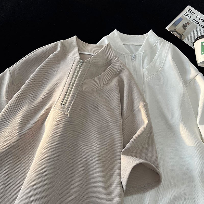 🔥BECoolMan🔥เสื้อโปโลผู้ชาย ซิปครึ่ง ฤดูร้อนยอดนิยม รุ่นคู่รัก เรียบง่ายและใจกว้าง ความรู้สึกระดับสูง