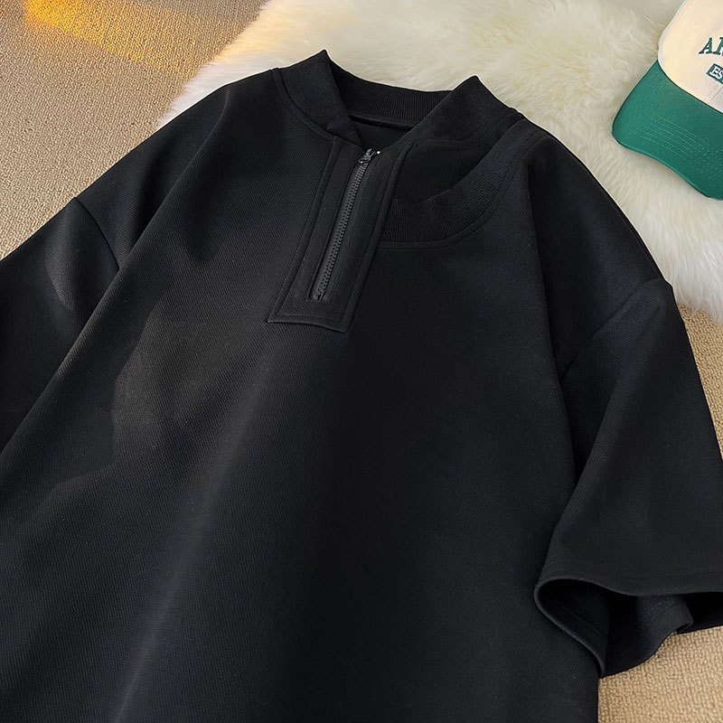 🔥BECoolMan🔥เสื้อโปโลผู้ชาย ซิปครึ่ง ฤดูร้อนยอดนิยม รุ่นคู่รัก เรียบง่ายและใจกว้าง ความรู้สึกระดับสูง