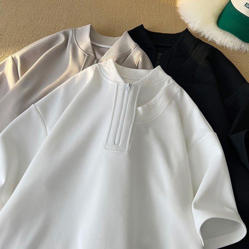 🔥BECoolMan🔥เสื้อโปโลผู้ชาย ซิปครึ่ง ฤดูร้อนยอดนิยม รุ่นคู่รัก เรียบง่ายและใจกว้าง ความรู้สึกระดับสูง