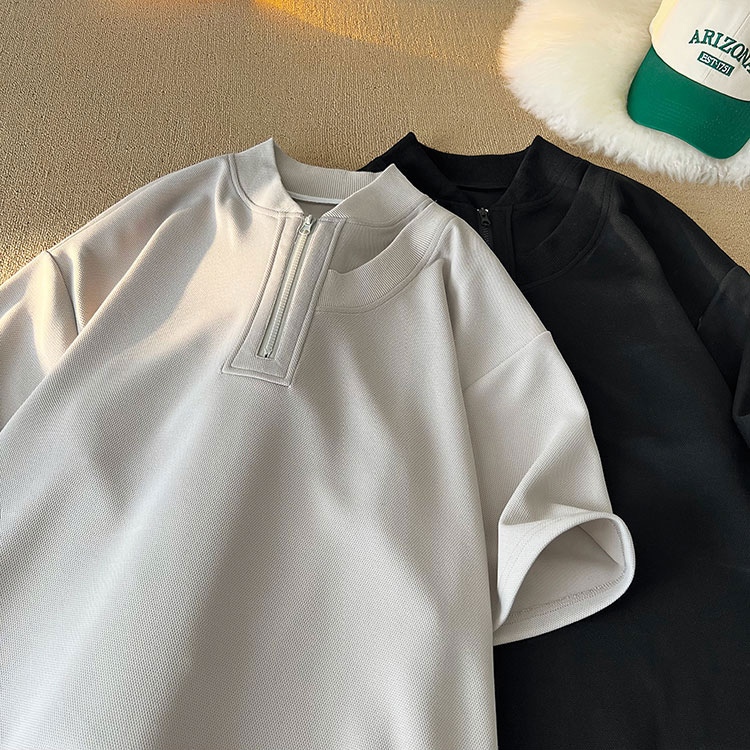 🔥BECoolMan🔥เสื้อโปโลผู้ชาย ซิปครึ่ง ฤดูร้อนยอดนิยม รุ่นคู่รัก เรียบง่ายและใจกว้าง ความรู้สึกระดับสูง