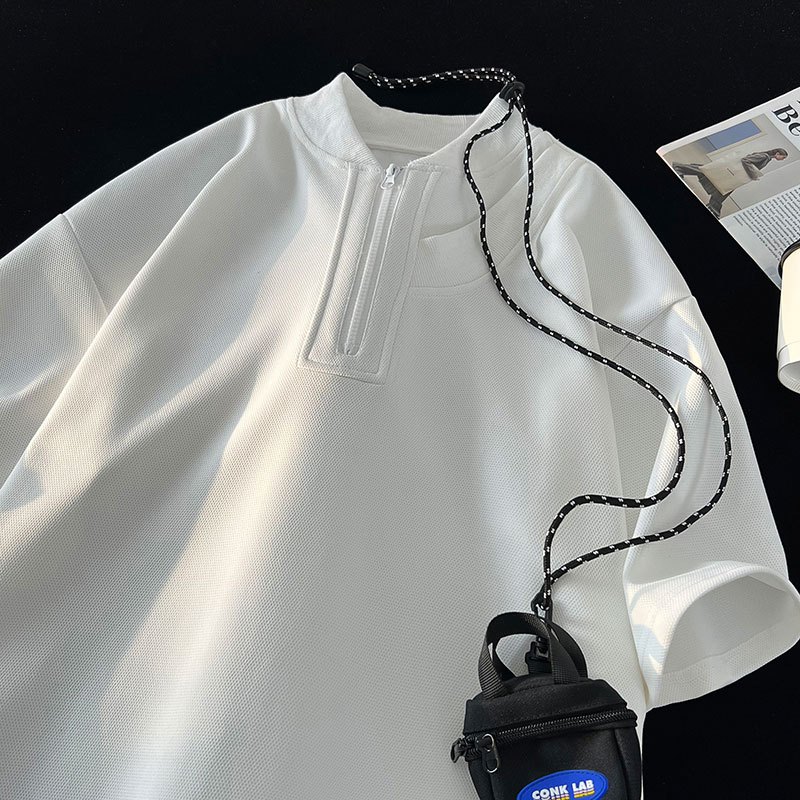 🔥BECoolMan🔥เสื้อโปโลผู้ชาย ซิปครึ่ง ฤดูร้อนยอดนิยม รุ่นคู่รัก เรียบง่ายและใจกว้าง ความรู้สึกระดับสูง