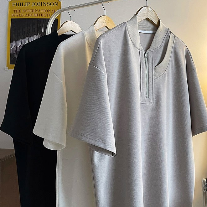 🔥BECoolMan🔥เสื้อโปโลผู้ชาย ซิปครึ่ง ฤดูร้อนยอดนิยม รุ่นคู่รัก เรียบง่ายและใจกว้าง ความรู้สึกระดับสูง