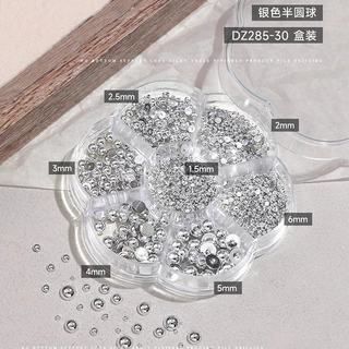 Rou Bao 7 กริดเล็บเงินทองครึ่งรอบลูกปัด Glitter Girly เรซิ่นเล็บ Art DIY Charms ตกแต่ง