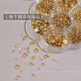 Rou Bao 7 กริดเล็บเงินทองครึ่งรอบลูกปัด Glitter Girly เรซิ่นเล็บ Art DIY Charms ตกแต่ง