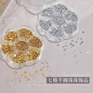 Rou Bao 7 กริดเล็บเงินทองครึ่งรอบลูกปัด Glitter Girly เรซิ่นเล็บ Art DIY Charms ตกแต่ง