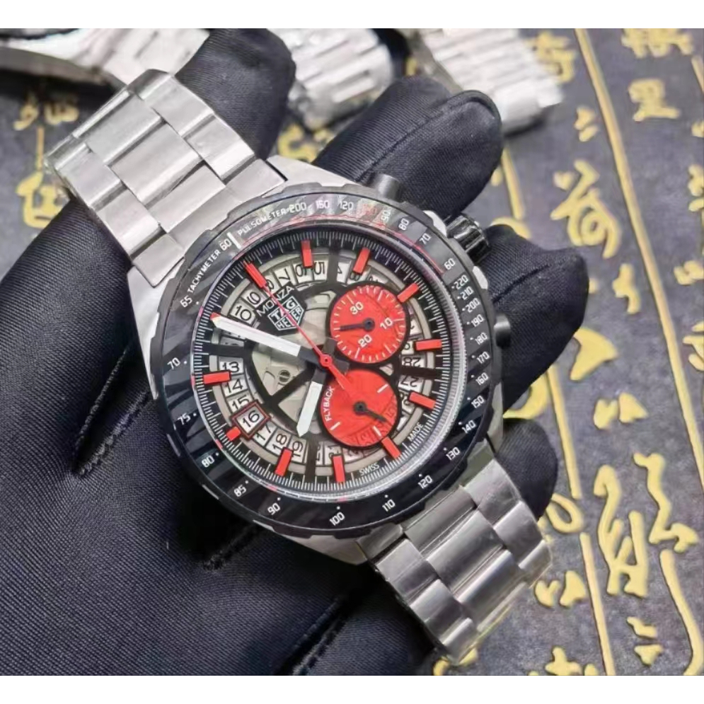 1: 1 ยี่ห้อสายเหล็กปฏิทินชุดควอตซ์ผู้ชายนาฬิกายาง