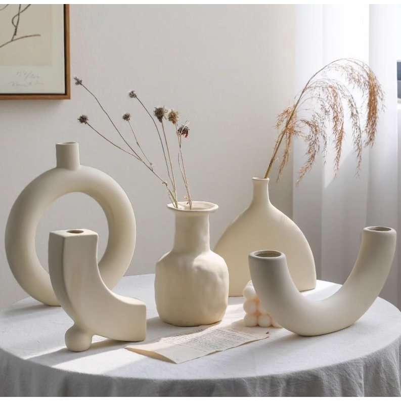 Nordic Minimalism Moon Shape แจกันพลาสติกสีขาวตกแต่งบ้าน