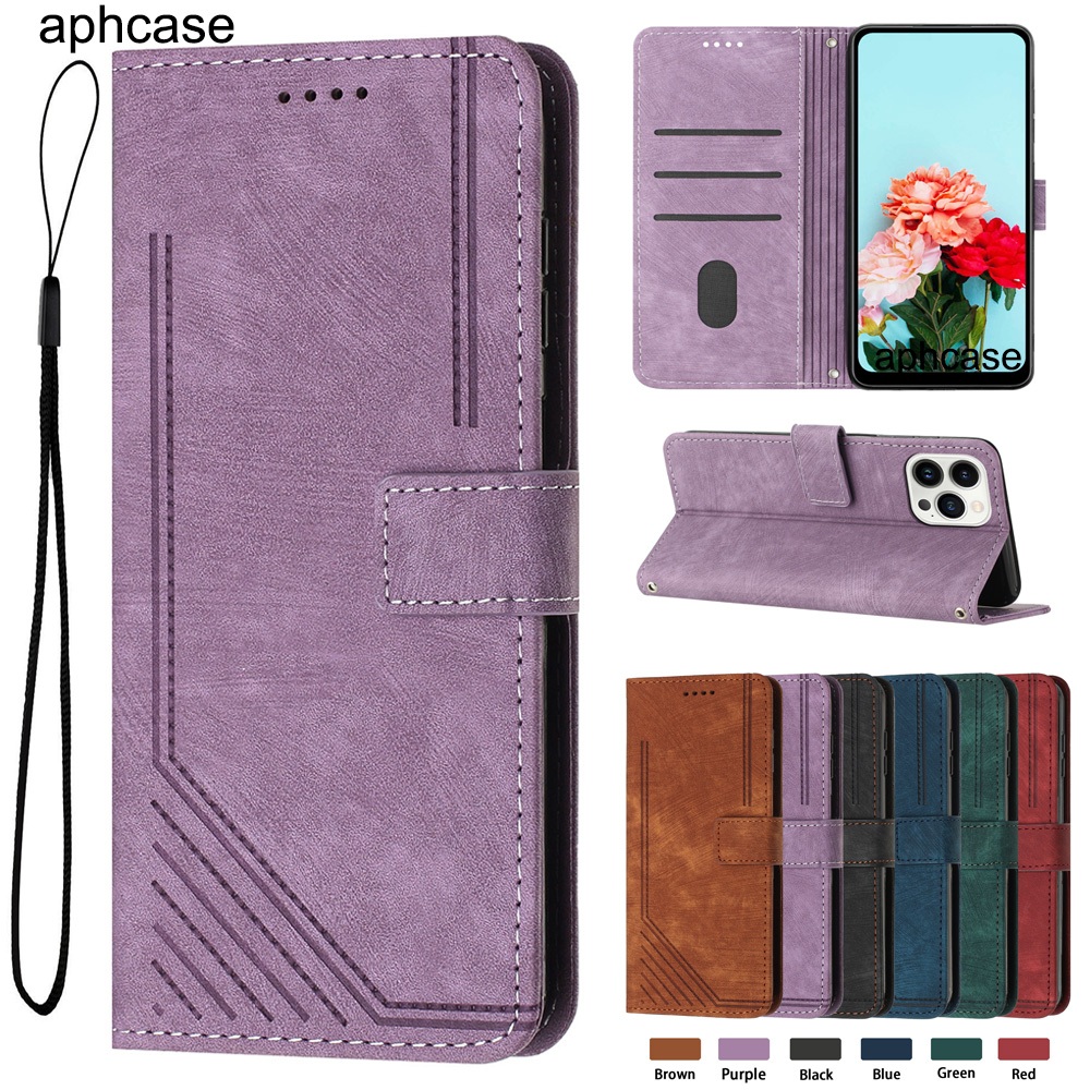 Luxury Stripe Flip Case สําหรับ Samsung A320 A520 A750 A3 A5 A6 A7 A8 A02 A02S A03 Core A03S M02 M02