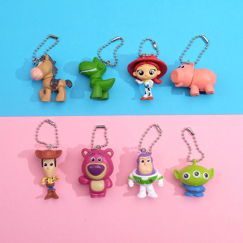 8 รูปแบบ 5 ซม.Toy Story พวงกุญแจการ์ตูน Buzz Lightyear Woody Action Figure Key Chain กระเป๋าเป้สะพายหลังคู่แขวนเครื่องประดับของขวัญเล็กๆ