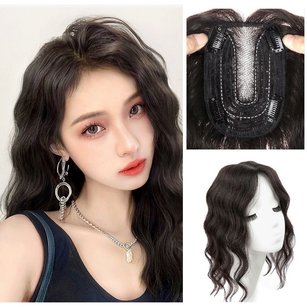9 ซม.x14 ซม.ฐานบาง 100% จริงผมมนุษย์ Big Waves หยักผม Topper สําหรับผู้หญิง 25 ซม. ~ 30 ซม.