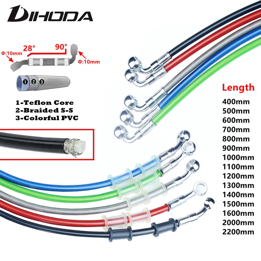 400 มม.-2200 มม.28 & 90 องศารถจักรยานยนต์ไฮดรอลิกเบรคท่อสายท่อ M10 Banjo ท่อ Braided ท่อน้ํามัน