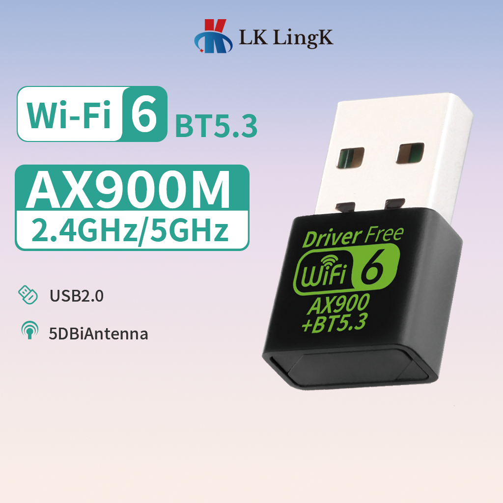 LKlingK 900Mbps WiFI 6 อะแดปเตอร์ USB บลูทูธ 5.3 การ์ดเครือข่ายไร้สาย Dual Band Driver ฟรี USB Dongle Wifi6 สําหรับ PC Win 10 11