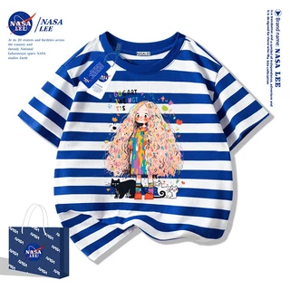 NASA เสื้อยืดแขนสั้นผ้าฝ้ายสีขาวสำหรับเด็กหญิงลายการ์ตูนตัวละคร รุ่นใหม่ปี 2025 เสื้อผ้าแฟชั่นสบายๆ สำหรับฤดูร้อน