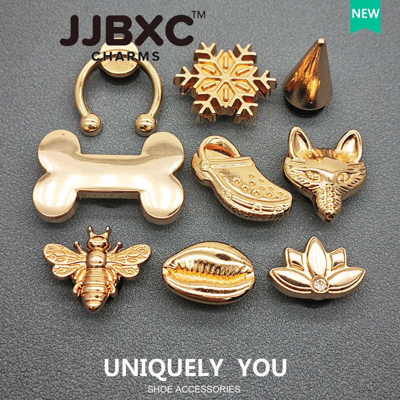 JJBXC ตัวติดรองเท้า charm โลหะ ลายเกล็ดหิมะ ดอกบัว ผึ้ง ดีไซน์หรู แฟชั่น อุปกรณ์ตกแต่งรองเท้า