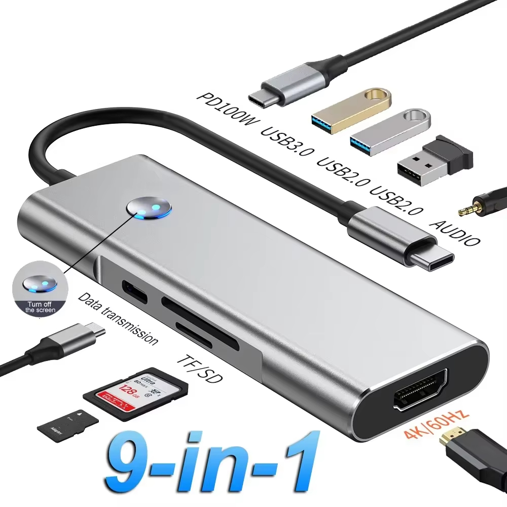 [Youyue] 9 in 1 USB-C HUB ถึง 4K HDMI ใช้งานร่วมกับ SD TF Card Reader USB 3.0 2.0 HUB Type C ชาร์จ D