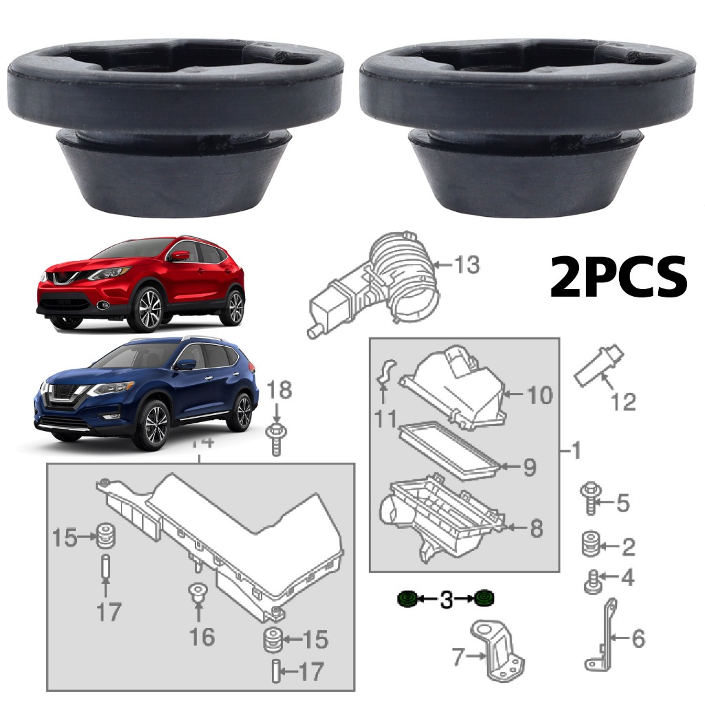 2 ชิ้นสําหรับ Nissan XTrail Qashqai Rogue T30 T31 T32 J10 J11 กล่องกรองอากาศยางยึดบุช 16557-6N200