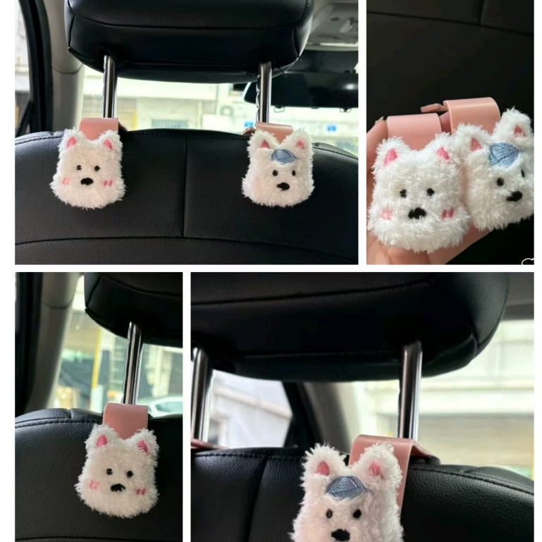 Westie สุนัขที่นั่งอัตโนมัติ Headrest Hook Hanger Storage 2PCS น่ารักเบาะหลังแขวน Multi-Function Organizer สําหรับร้านขายของชํากระเป๋าตกแต่งรถอุปกรณ์
