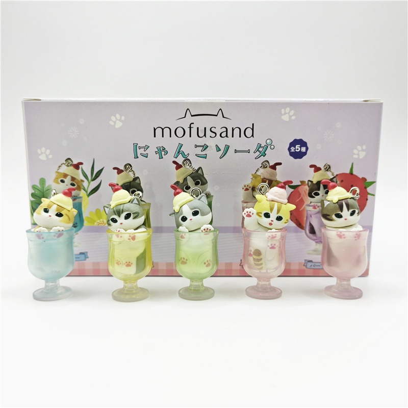 5 ชิ้น/เซ็ตการ์ตูนอะนิเมะ Mofusand Shark Cat Key Chain ลูกปัดพุดดิ้งเค้กเครื่องดื่มเย็นรุ่น Q PVC Action Figures ตุ๊กตาของเล่น