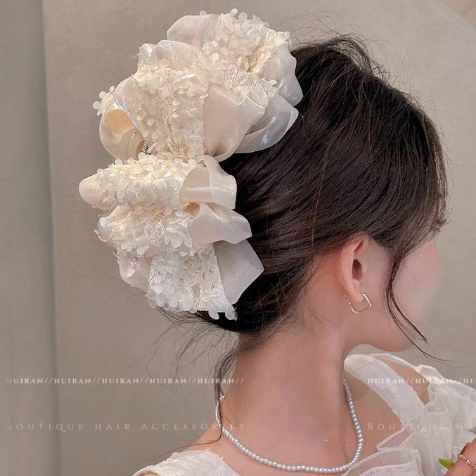 Cloud Bubble Multi-Layer Lace Bow Hairpin คลิปฉลามขนาดใหญ่แฟชั่นผู้หญิงอุปกรณ์เสริมผม