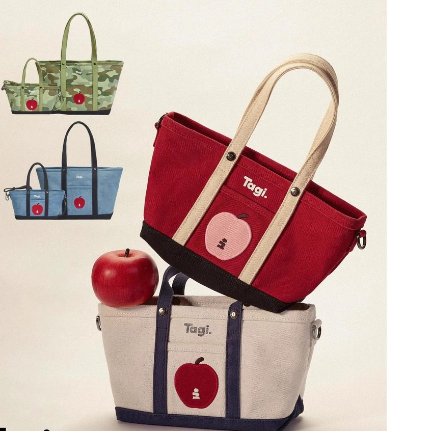 < Imagination Apple > Color Matching Commuter Retro Shoulder Bag Canvas Tote Portable Messenger Bag ความจุขนาดใหญ่