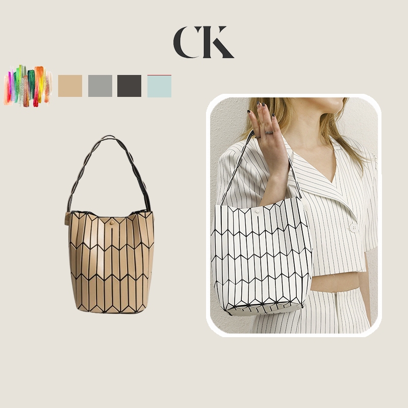 CINVAI&KROZE กระเป๋าทรงสี่เหลี่ยมขนมเปียกปูนทรงเรขาคณิตจับคู่สีตะกร้าผักอเนกประสงค์กระเป๋าสะพายข้าง