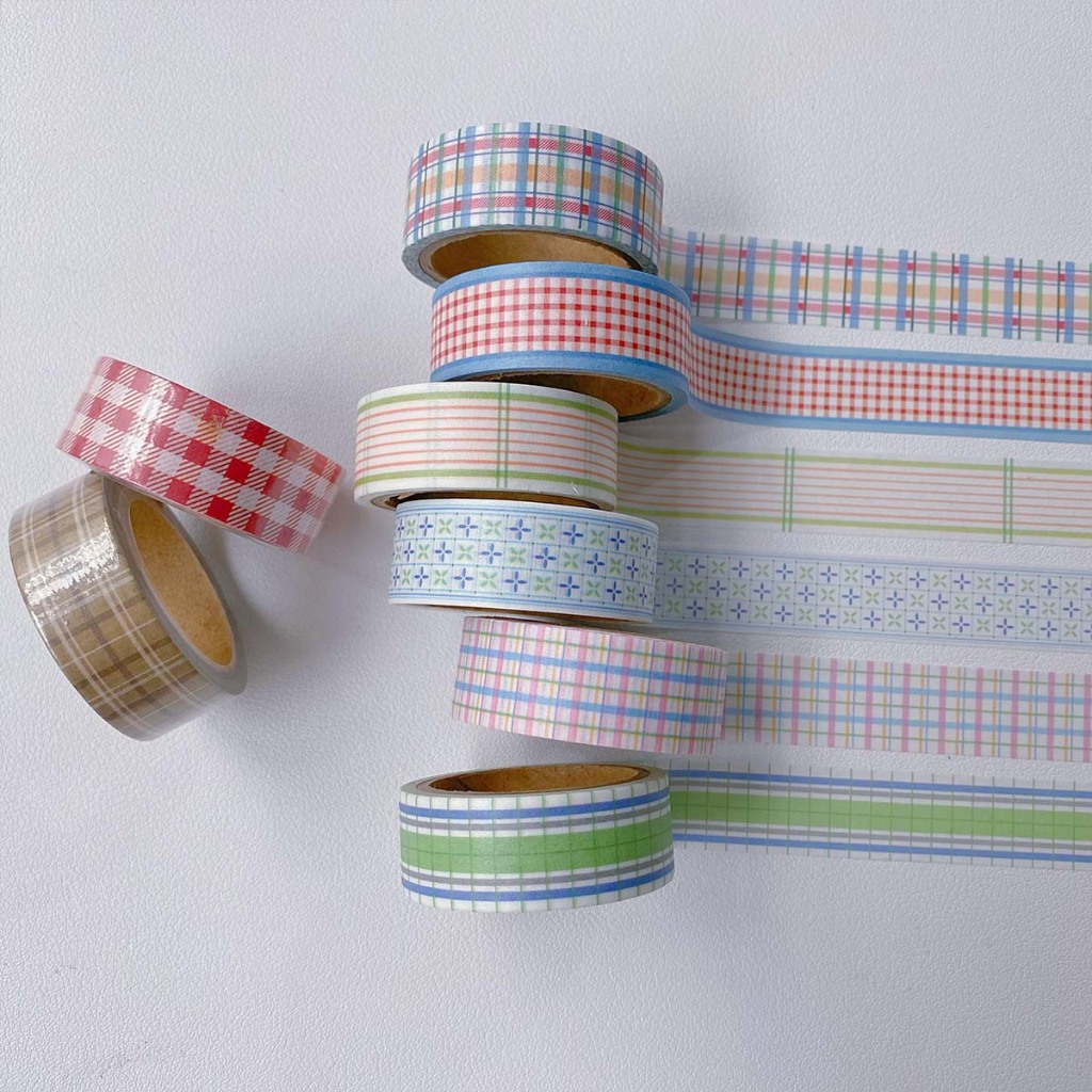 Ins Style Washi Tape สไตล์เกาหลี Handbook วัสดุตกแต่ง Basic Plaid Handbook Sticker
