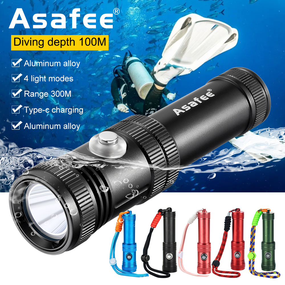 Asafee AF40 Super Bright ไฟฉายดําน้ํามืออาชีพกลางแจ้ง 10W LED ไฟฉายดําน้ําใต้น้ําดําน้ําดูปะการังตกปลาไฟฉายพักผ่อน 1200LM ผจญภัยกันน้ํา