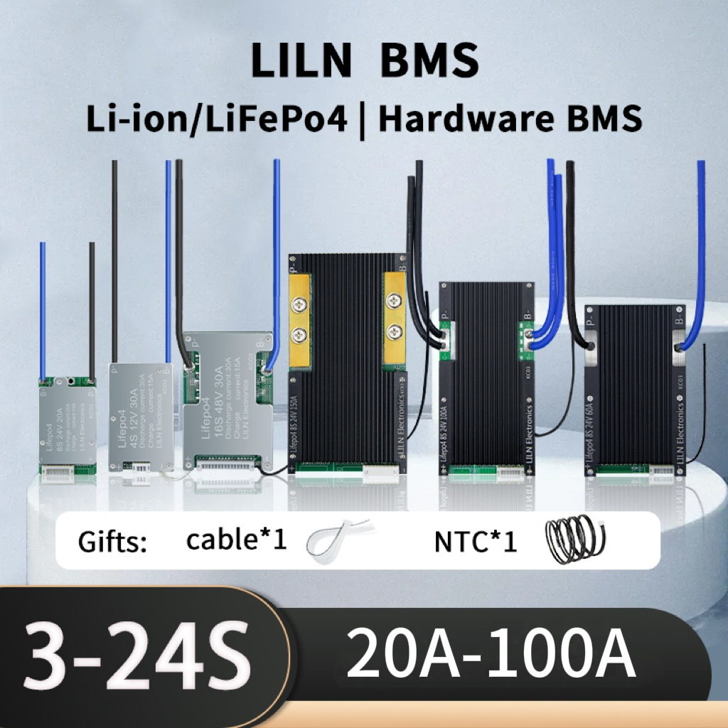 Liln ฮาร์ดแวร์ BMS พร้อม NTC Lifepo4 4S 12V 8S 24V 16S 48V 20A 30A 60A 80A 100A สําหรับรถยนต์ไฟฟ้า E