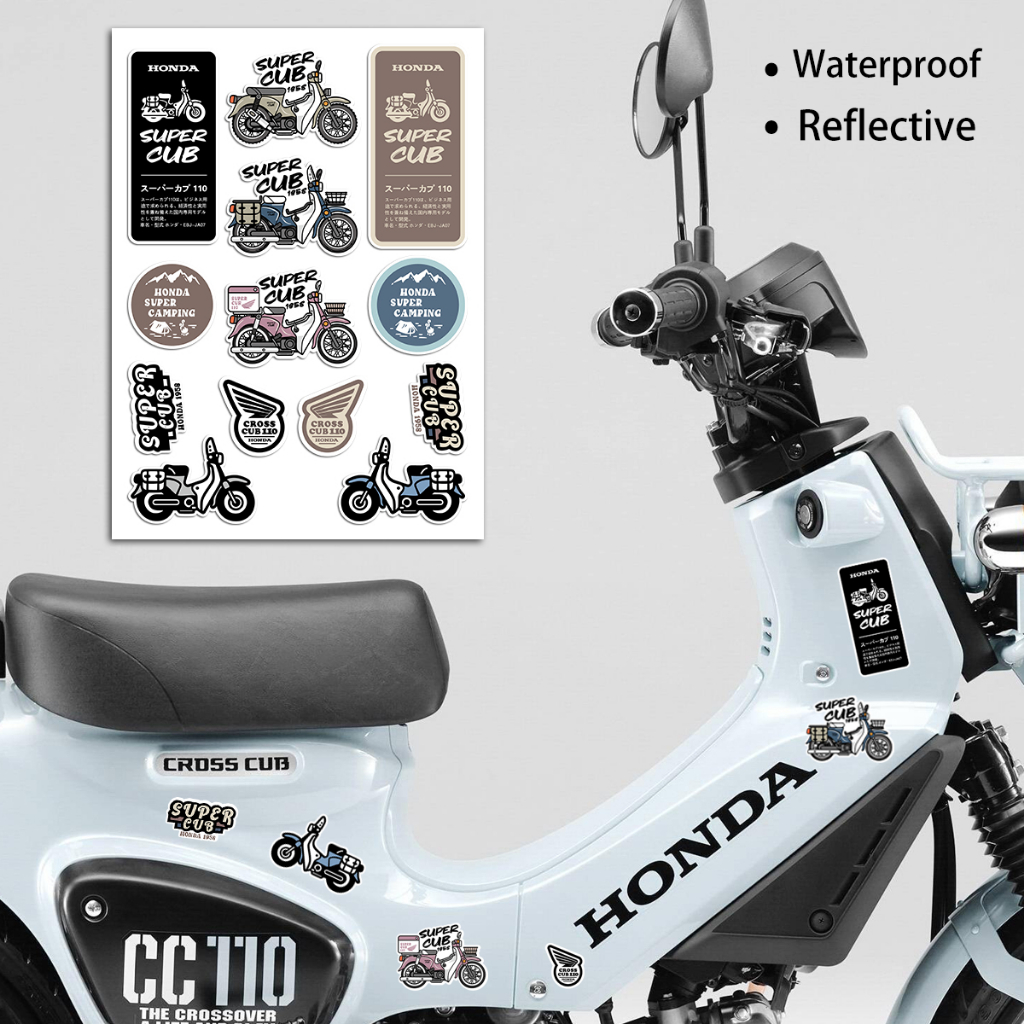 การ์ตูน super cub สติกเกอร์รถจักรยานยนต์ตกแต่งด้านหน้ากระจกสกู๊ตเตอร์ด้านข้าง Fender หมวกกันน็อคกันน้ําอุปกรณ์เสริม Decals สําหรับ Click 125i 150i PCX150 PCX 160 ADV160