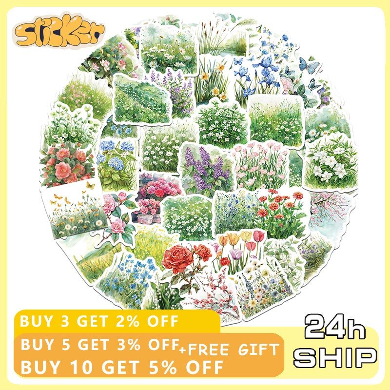 50ชิ้นพืชสดดอกไม้สติกเกอร์ ทําเอง แล็ปท็อปจักรยานกีตาร์กระเป๋าเดินทางสติกเกอร์กันน้ํา
