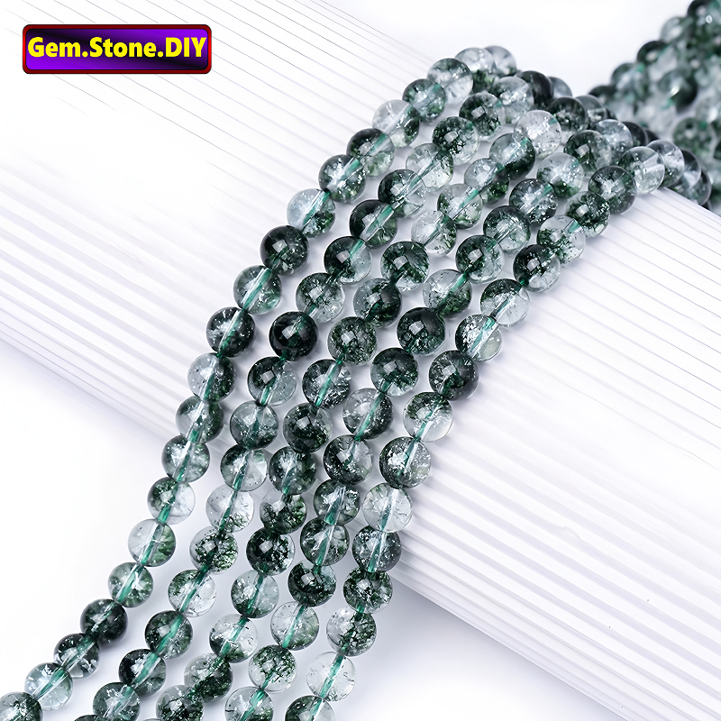 Green Phantom Crack Quartz Natural Stone，Loose Bead สีเขียว ผี แตก ควอตซ์หินธรรมชาติ,หลวมลูกปัด ตัวเว้นวรรค สําหรับสร้อยข้อมือ/สร้อยคอ/แหวน/ต่างหู,ทําด้วยมือ ทําเอง เครื่องประดับ,สร้อยข้อมือหินคริสตัลเฮมสโตน,ลูกปัดคริสตัล