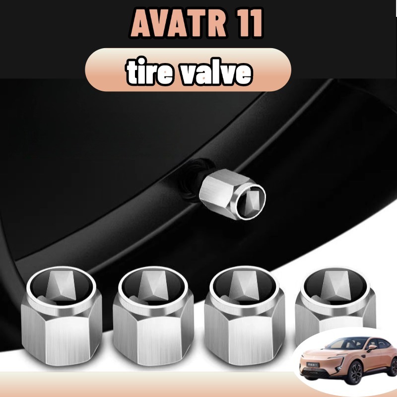 Avatr 11 ฝาครอบวาล์วรถยนต์ จุกปิดลมยาง กันขโมย 4 ชิ้น สีเงิน/สีดํา ของแต่งรถยนต์