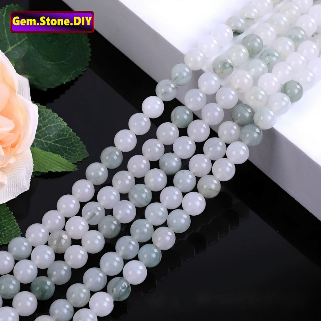 Ice Green Jade Natural Stone，Loose Bead น้ําแข็งสีเขียวหยกหินธรรมชาติ,หลวมลูกปัด ตัวเว้นวรรค สําหรับสร้อยข้อมือ/สร้อยคอ/แหวน/ต่างหู,ทําด้วยมือเครื่องประดับ ทําเอง อุปกรณ์เสริม,สร้อยข้อมือหินคริสตัลหิ