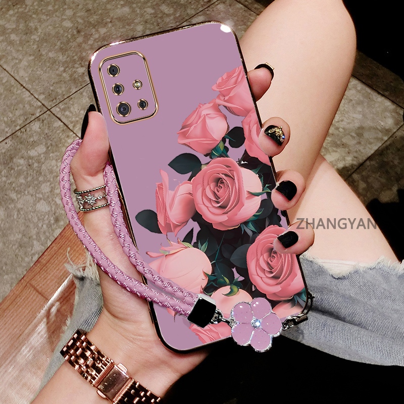 SAMSUNG กรณีสําหรับSamsung A51 A71 M51 Electroplated anti drop TPUซิลิโคนเคสโทรศัพท์ความงามRoseรูปแบ