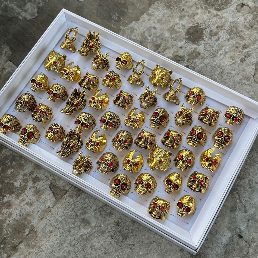 20ชิ้นบุรุษแหวนกะโหลกสัตว์โกธิคพังก์สไตล์แฟชั่นเครื่องประดับเงินสีทอง