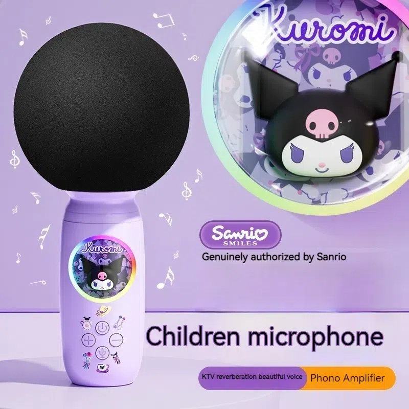 ซานริโอไมโครโฟนบลูทูธไร้สายรุ่น5.4การ์ดหน่วยความจําแบบเสียบได้ไมโครโฟนมือถือ คุโรมิ สเตอริโอคาราโอเกะสําหรับเด็กแบบพกพา [ของขวัญวันเกิดเด็