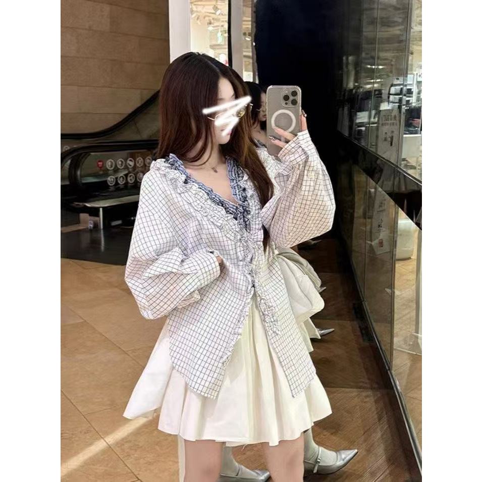 สไตล์เกาหลีผู้หญิงสุภาพสตรีเสื้อเชิ้ตแขนยาวหลวมเสื้อเชิ้ต Baju Wanita Lengan Panjang ใหม่พร้อมสต็อก