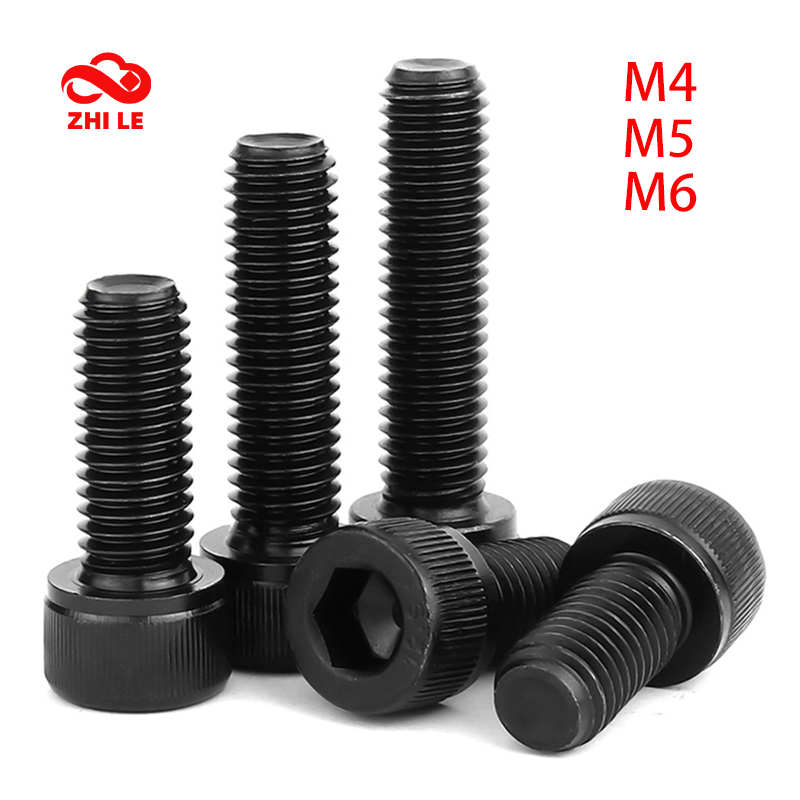 M4 M5 M6 สีดํา 12.9 เกรดซ็อกเก็ตหกเหลี่ยมหมวกหัวสลักเกลียว 304 สแตนเลสสกรูคอมพิวเตอร์ชุด Hex Metal Bolt Allen key Wall สกรูด้าย DIN912
